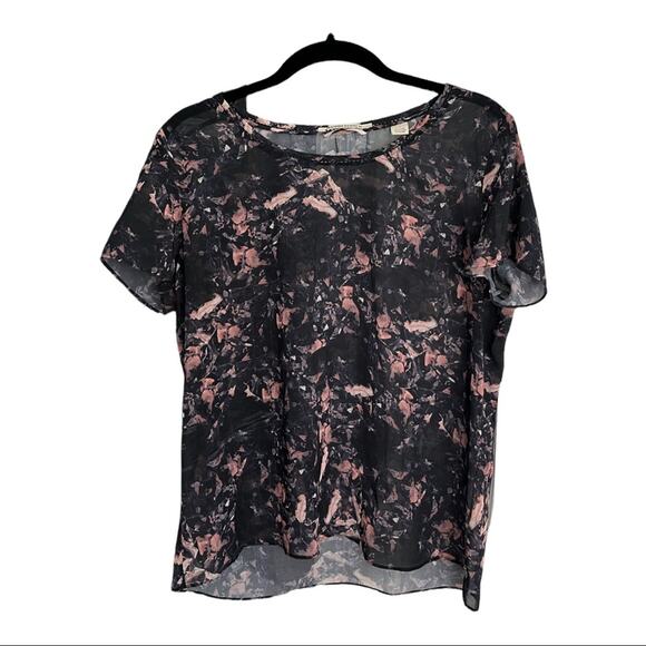 Maison Scotch Black and Pink Print Short Sleeve Blouse Size 1 - Picture 1 of 4